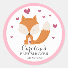 Fox Love Pink Baby Shower Pegatina 