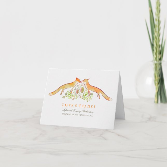 Fox Love Rustic y Whimsical Gracias Tarjetas (Anverso)