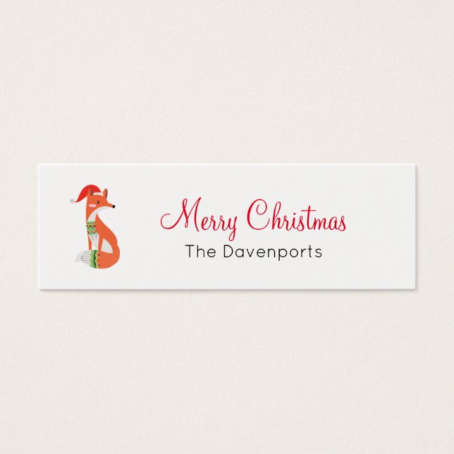 Fox naranja en Red Santa Hat Feliz Navidad (Frente)