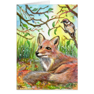 Fox Resting With Sparrow