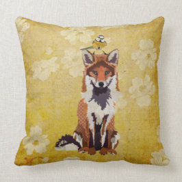 Fox retro y pequeña almohada del pájaro