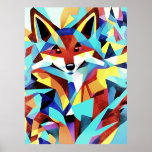 Fox roja corriendo a través del estilo de arte geo