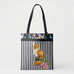 Fox rojo y raya floral de la bolsa de asas