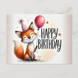 Fox sonriente con tarjeta de cumpleaños de globo