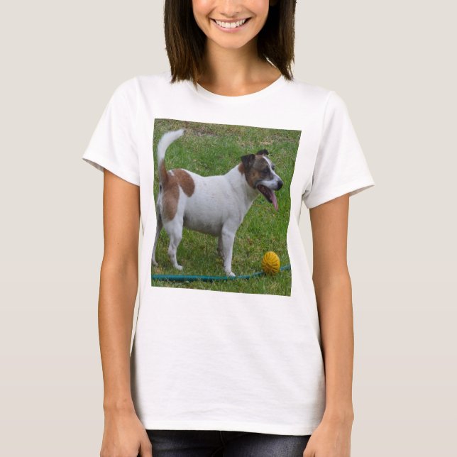 Fox Terrier Con Su Bolla Amarilla, Camiseta De Dam (Anverso)