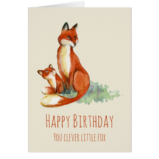 Fox y Baby Watercolor Birday Clever Fox (Frente)