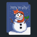 ¡Fox y Snowman Feliz Hollydays! Tan lindo<br><div class="desc">¡Qué lindo! ¡Snowman está feliz de mantener a su amigo zorro fresco! Diseñado por el Art(c)2023 de Cherie</div>