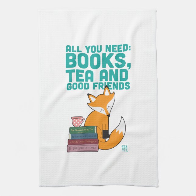 Fox y toalla de té de Books&Friends del té (Vertical)