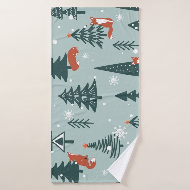 Foxes, abetos, invierno, patrón colorido (Toalla de baño)