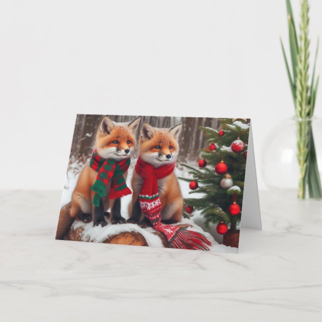 Foxes Navidades de bosques Tarjetas de felicitació (Anverso)