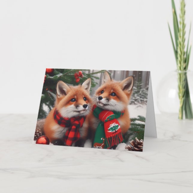 Foxes Navidades de bosques Tarjetas de felicitació (Anverso)