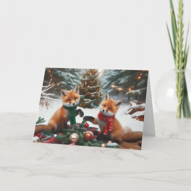 Foxes Navidades de bosques Tarjetas de felicitació (Anverso)