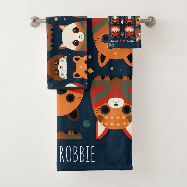 Foxes y gatos en el bosque Patrón retro (In situ)