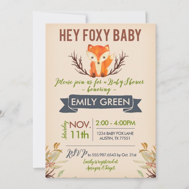 Foxy Baby Shower Invitación Woodland Forest Fox (Anverso)