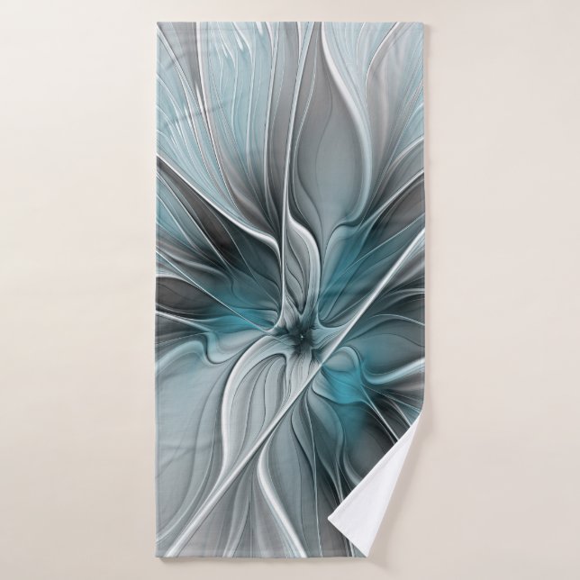 Fractal floral moderno abstracto flor azul gris (Toalla de baño)