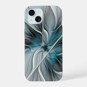 Fractal floral moderno abstracto flor azul gris