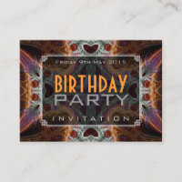 Fractal Love Hearts Birthday Mini Invitaciones