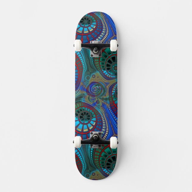 Fractales Mandala Art Blue Red Skateboard (Anverso)