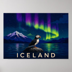 Frailecillo Atlántico Aurora Islandia Impresión de