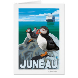 Frailecillos y barco de cruceros - Juneau, Alaska