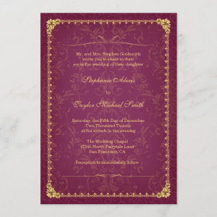 Frambuesa oscura y elegante invitación a la boda d