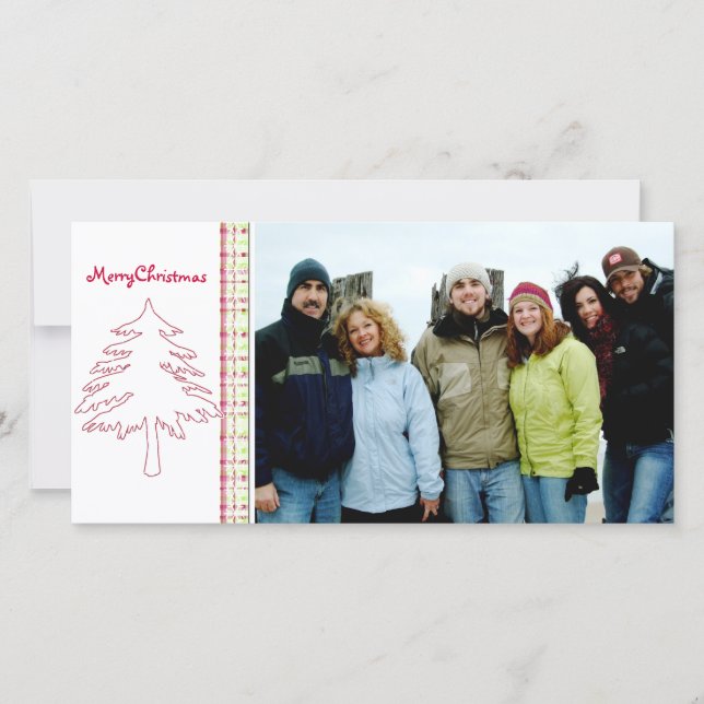 Frambuesa Plaid Tree & Snowflake Feliz Navidad (Anverso)