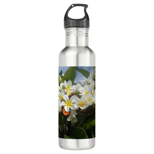 Frangipanis con mariposa, botella de agua (Anverso)
