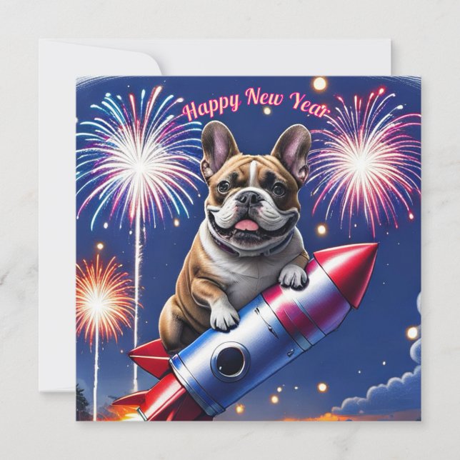 Französische Bulldogge Neujahr lustig Rakete (Anverso)