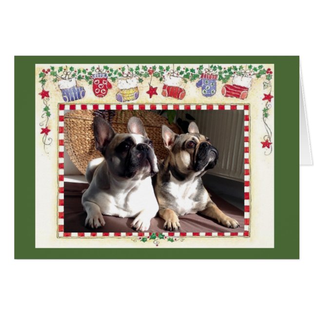 Französische Bulldoggen Weihnachts Grußkarte (Anverso (Horizontal))