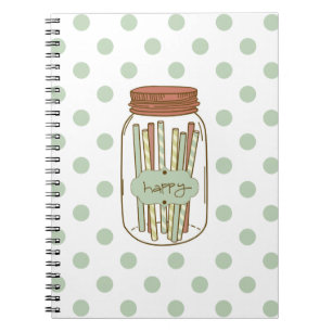 Frasco de albañil feliz y cuaderno de espiral de p