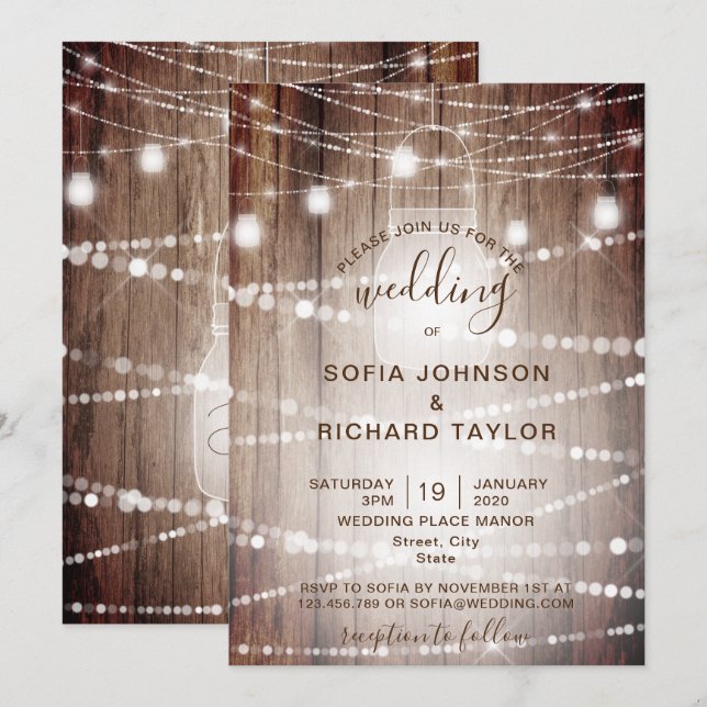 Frasco de Luz de Granja Rústica Invitación de Made (Anverso / Reverso)