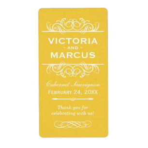 Frasco de vino de Boda amarillo Monograma Etiqueta
