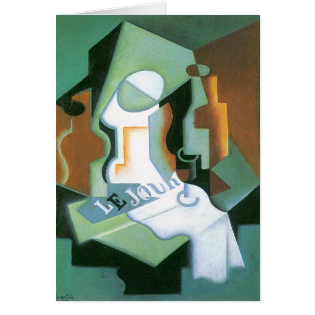 Frasco y plato de fruta por Juan Gris, cubismo vin (Frente)