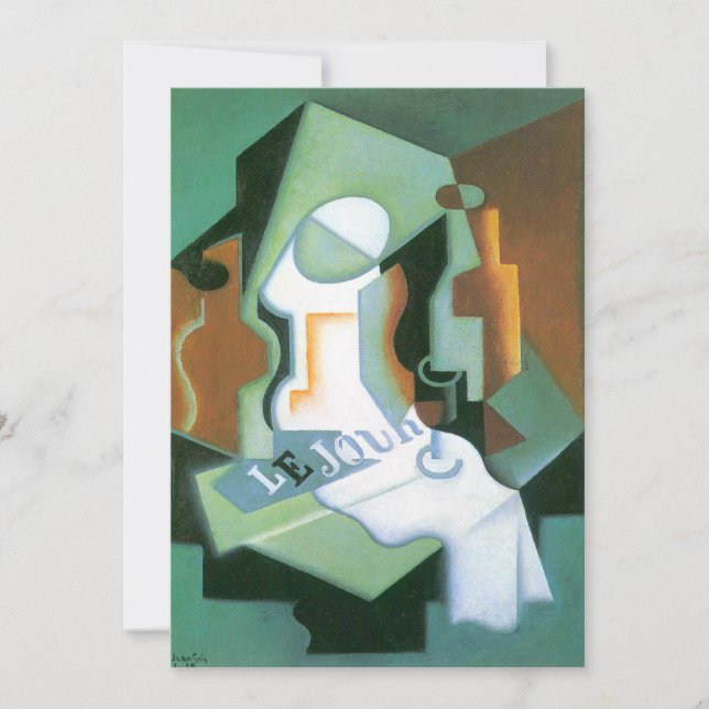 Frasco y plato de fruta por Juan Gris, cubismo vin (Anverso)