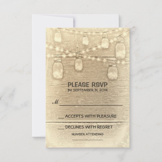 frascos de máscaras rústicas y tarjetas RSVP de bo (Anverso)