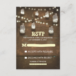 frascos de máscaras rústicas y tarjetas RSVP de bo