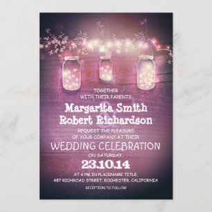 frascos rústicos de albañilería y luces invitacion