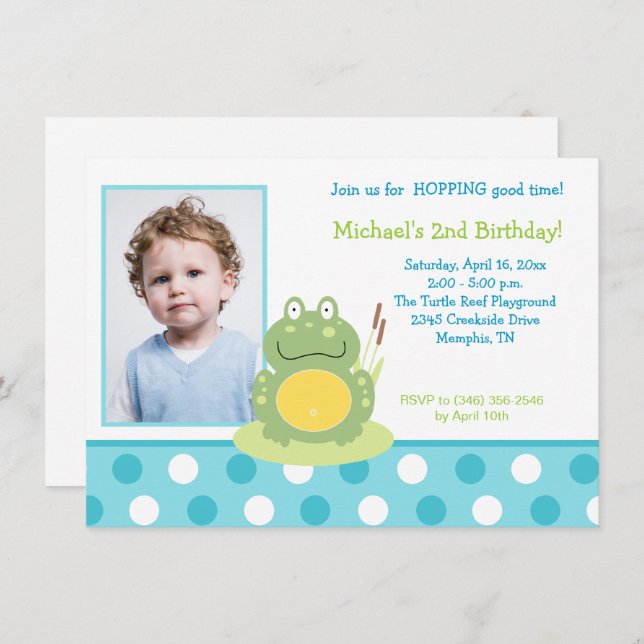 Freddy the Frog Photo Birthday Invitación a cumple (Anverso / Reverso)