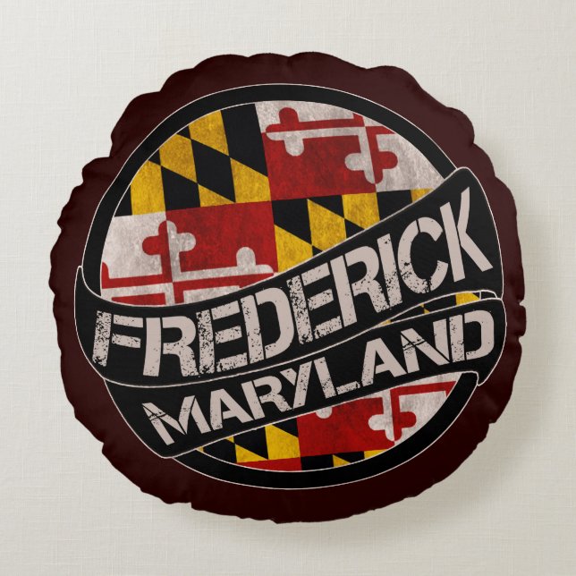 Frederick Maryland bandera grunge almohada redonda (Anverso)