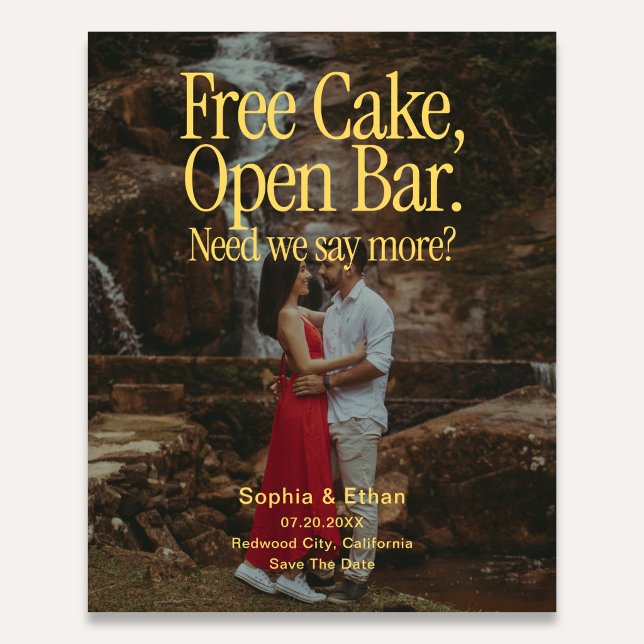 Free Cake Open Bar Retro Photo Save The Date Flyer (Subido por el creador)