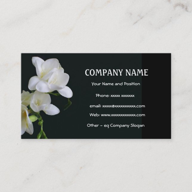 Freesia blanca con tarjeta de visita negra (Anverso)