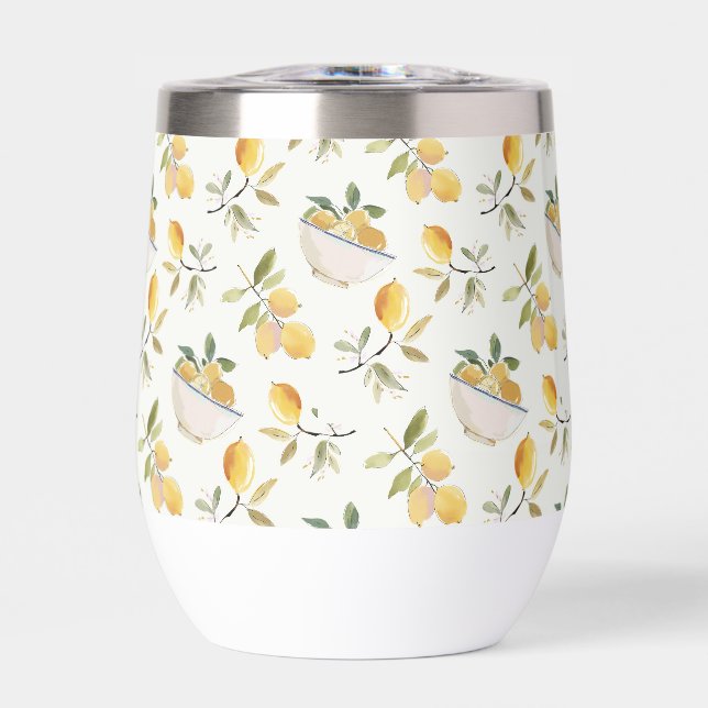 French Country Lemon Pattern Thermal Wine Tumbler (Frente)