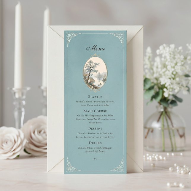French Heron Dusty Blue Wedding Menu (Subido por el creador)