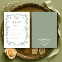 French Victorian Sage Green Wedding RSVP