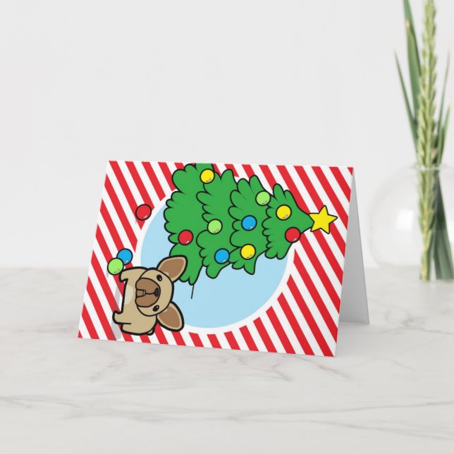 Frenchie Fawn con árbol de Navidad a rayas (Anverso)