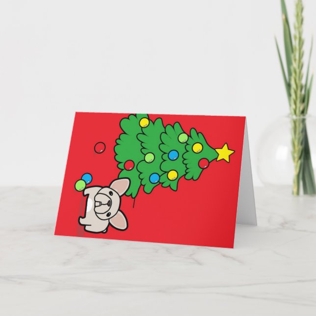 Frenchie poner crema con el árbol de navidad en (Anverso)