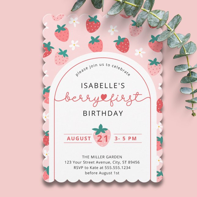 Fresa 1er cumpleaños Invitación dulce | Berry Firs (Subido por el creador)