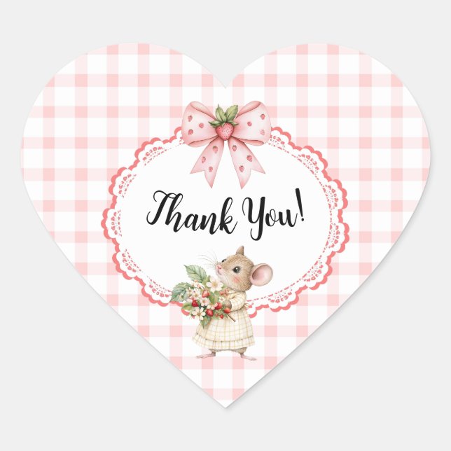 Fresa Baby Shower-Heart Gracias Pegatina (Anverso)