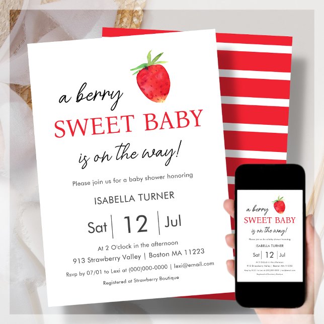 Fresa | Invitación a Baby Shower de Berry Sweet (Subido por el creador)