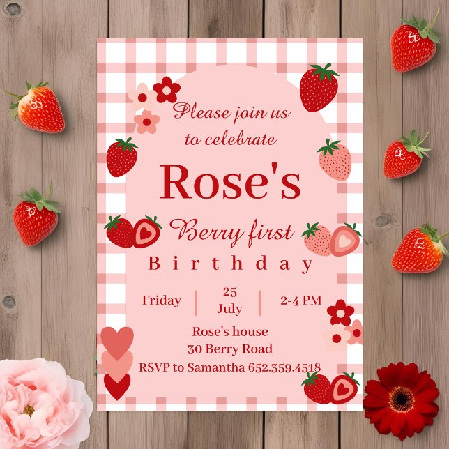 Fresa, invitación al primer cumpleaños de Berry (Subido por el creador)